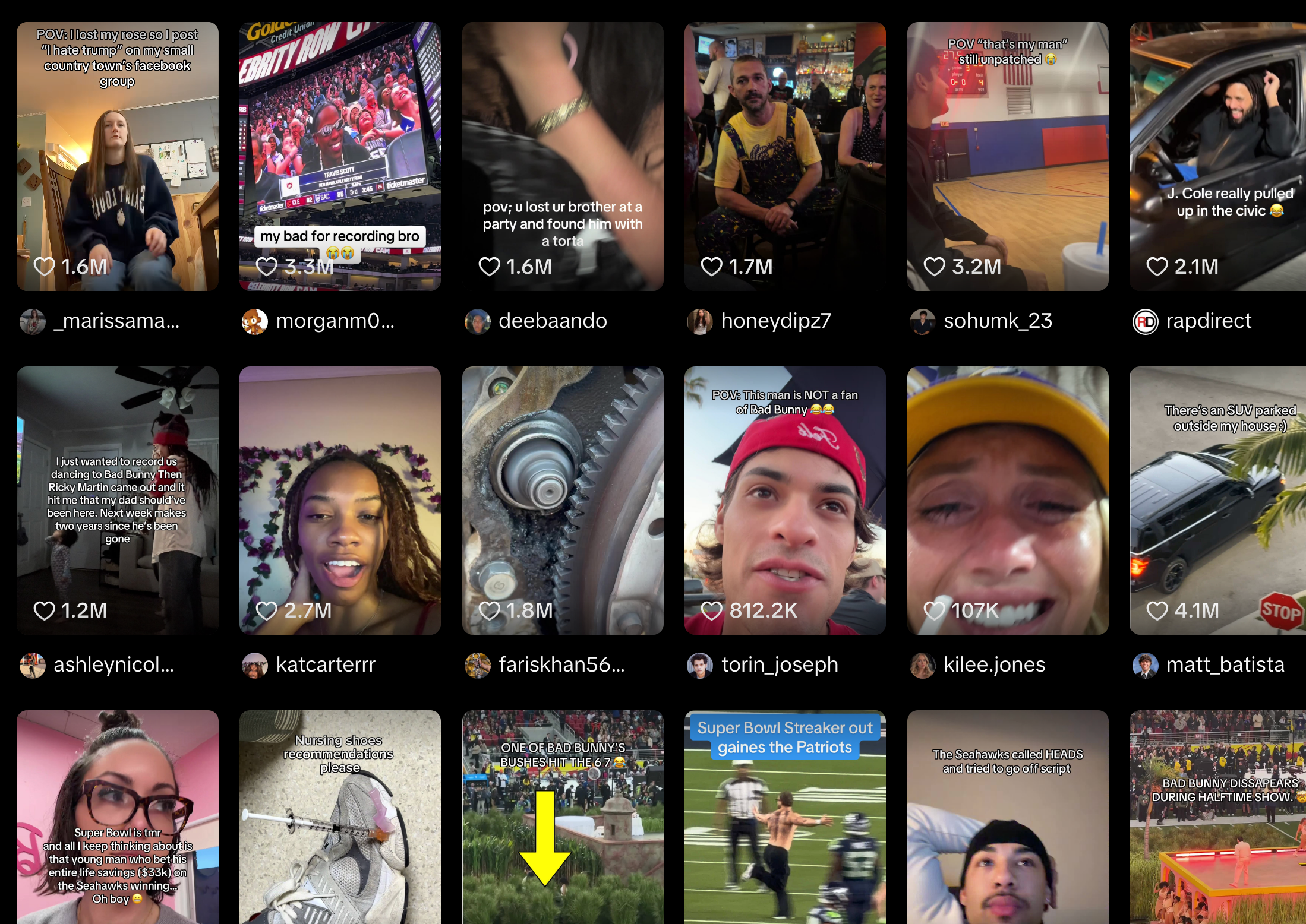 Trending content grid for search analysis